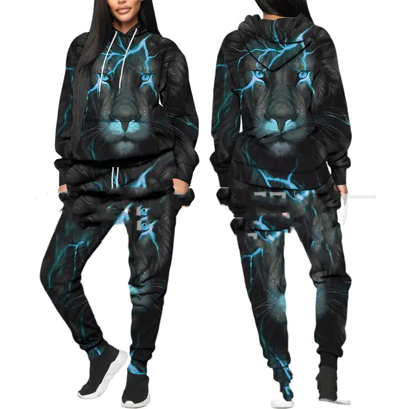 Conjunto de Moletom com Capuz Estampado para Fitness Esportivo