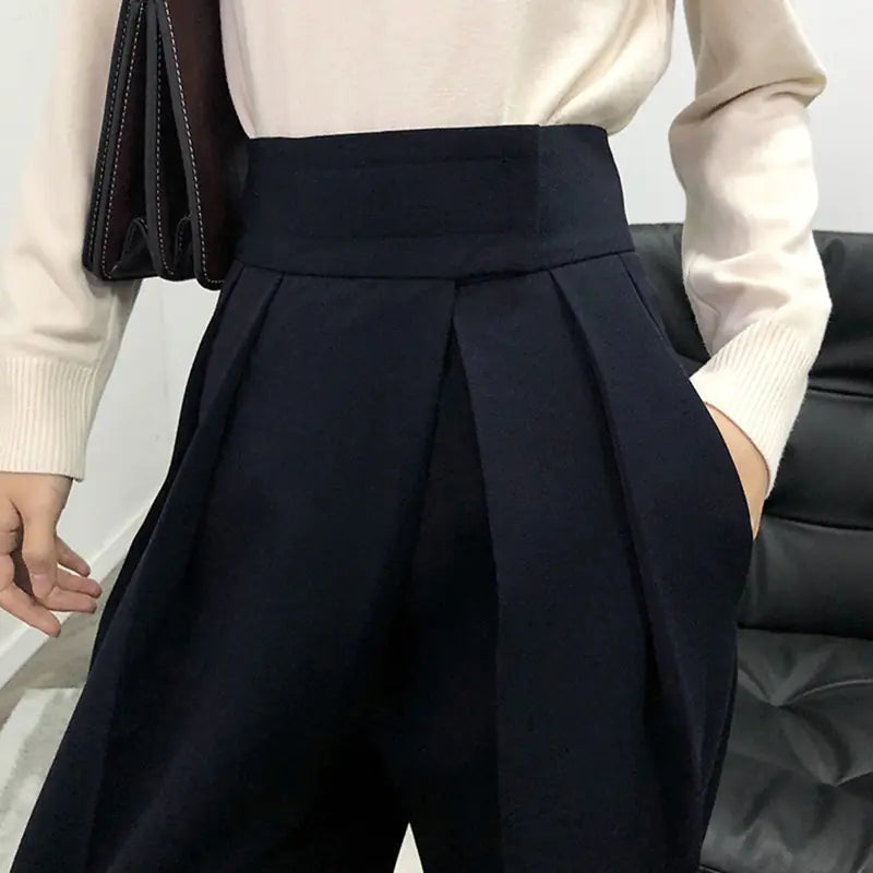High-Waisted Loose Black Harem Wide-Leg Pants