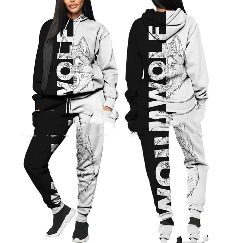 Conjunto de Moletom com Capuz Estampado para Fitness Esportivo