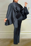 L0402 Fashion Winter Satin Long Sleeve Cape Set
