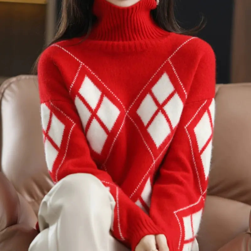 Warm Knitted Turtleneck Pullover Sweater for Women