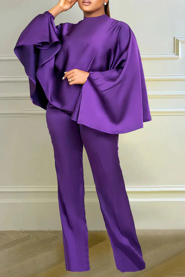 L0402 Fashion Winter Satin Long Sleeve Cape Set