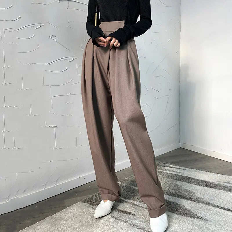 High-Waisted Loose Black Harem Wide-Leg Pants