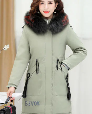 Casaco de Algodão Longo com Capuz para Mulheres para Aquecimento Casual