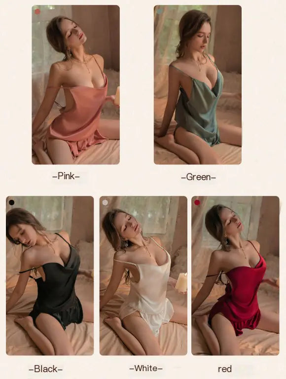 Conjunto de Pijama de Cetim Sem Costas com Shorts e Camisola