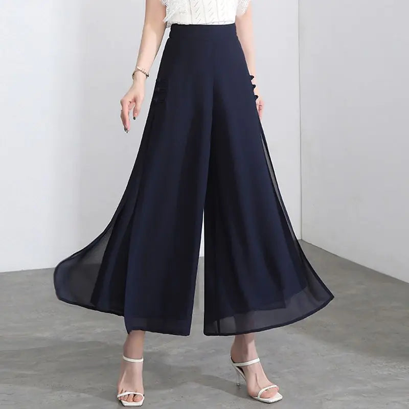 Women's High-Waisted Chiffon Wide-Leg Pants 2023