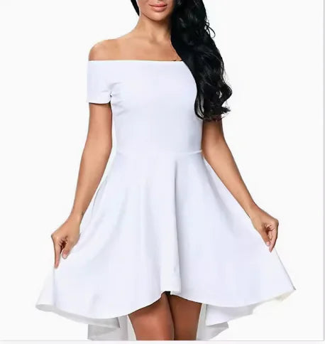 Elegant Off-the-Shoulder Mini Dress with High-Low Hem