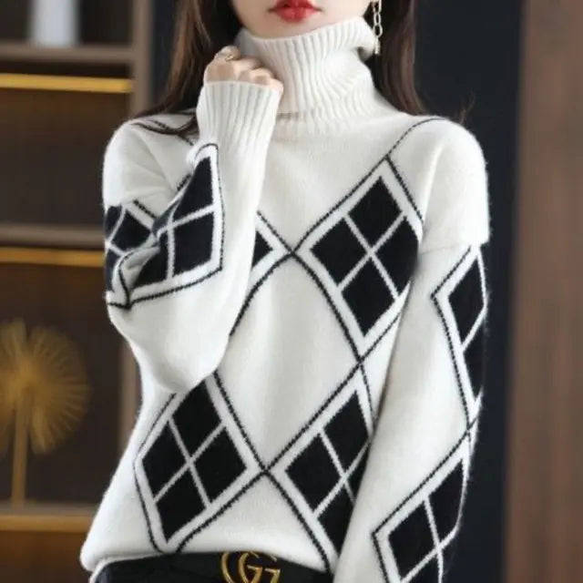 Warm Knitted Turtleneck Pullover Sweater for Women