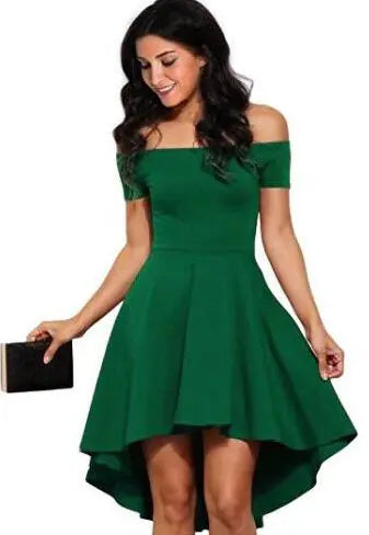 Elegant Off-the-Shoulder Mini Dress with High-Low Hem