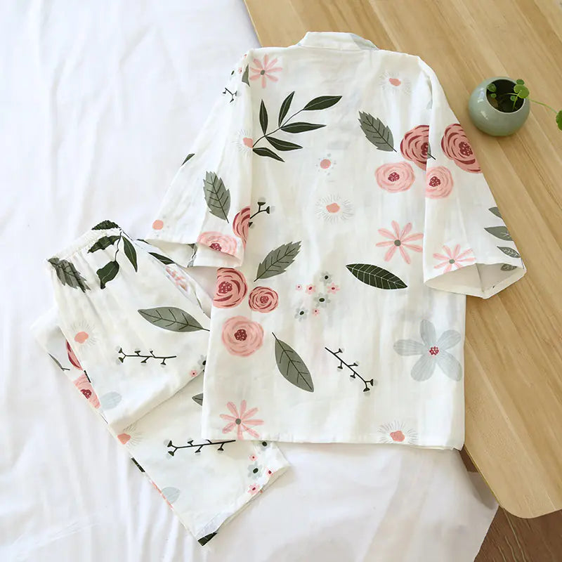 Cotton Three-Quarter Sleeve Floral Pajama Set for Women