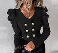 Long Sleeve Blouse with Gold Buttons - Executive Design