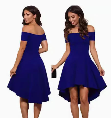 Elegant Off-the-Shoulder Mini Dress with High-Low Hem