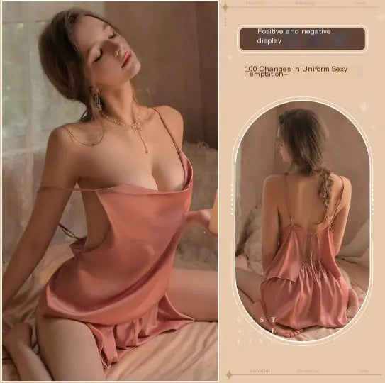 Conjunto de Pijama de Cetim Sem Costas com Shorts e Camisola