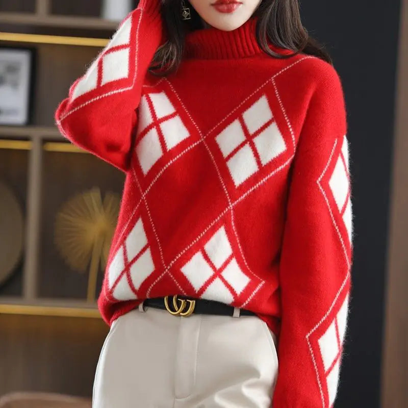 Warm Knitted Turtleneck Pullover Sweater for Women