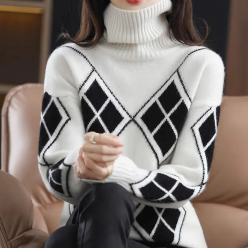 Warm Knitted Turtleneck Pullover Sweater for Women