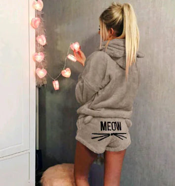 Conjunto de Pijama de Gato com Bordado e Estilo Moletom