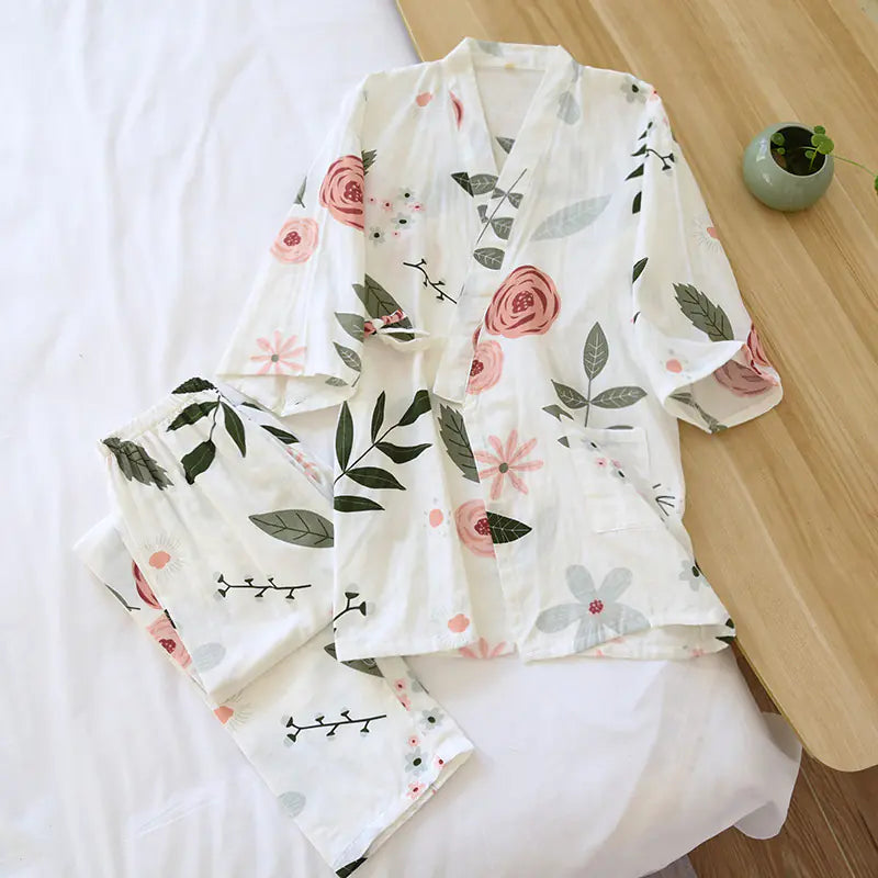 Cotton Three-Quarter Sleeve Floral Pajama Set for Women