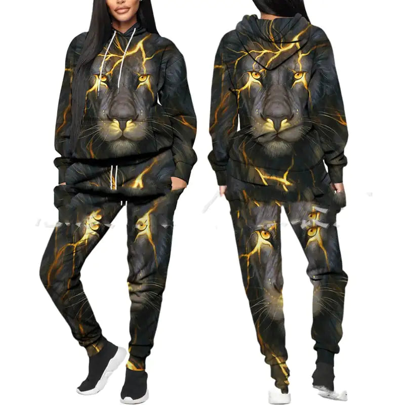 Conjunto de Moletom com Capuz Estampado para Fitness Esportivo