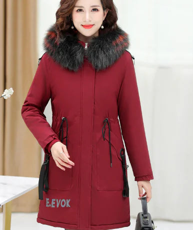 Casaco de Algodão Longo com Capuz para Mulheres para Aquecimento Casual