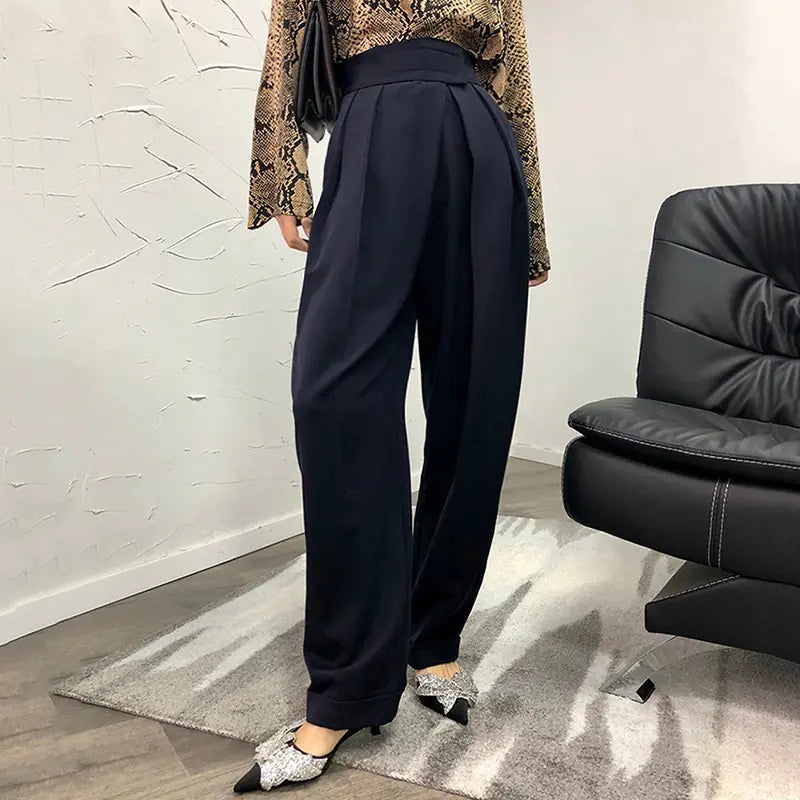 High-Waisted Loose Black Harem Wide-Leg Pants