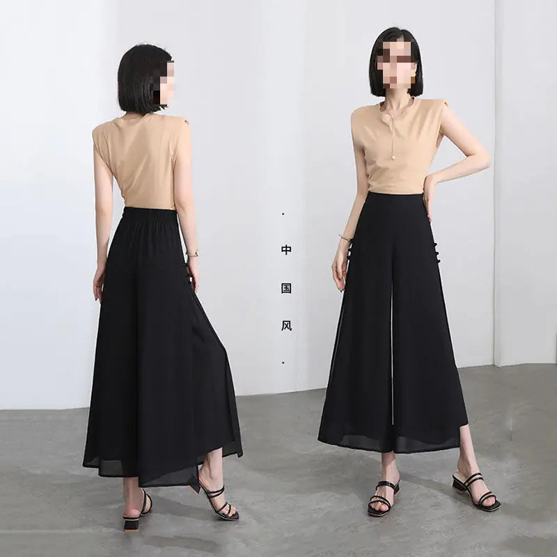 Women's High-Waisted Chiffon Wide-Leg Pants 2023