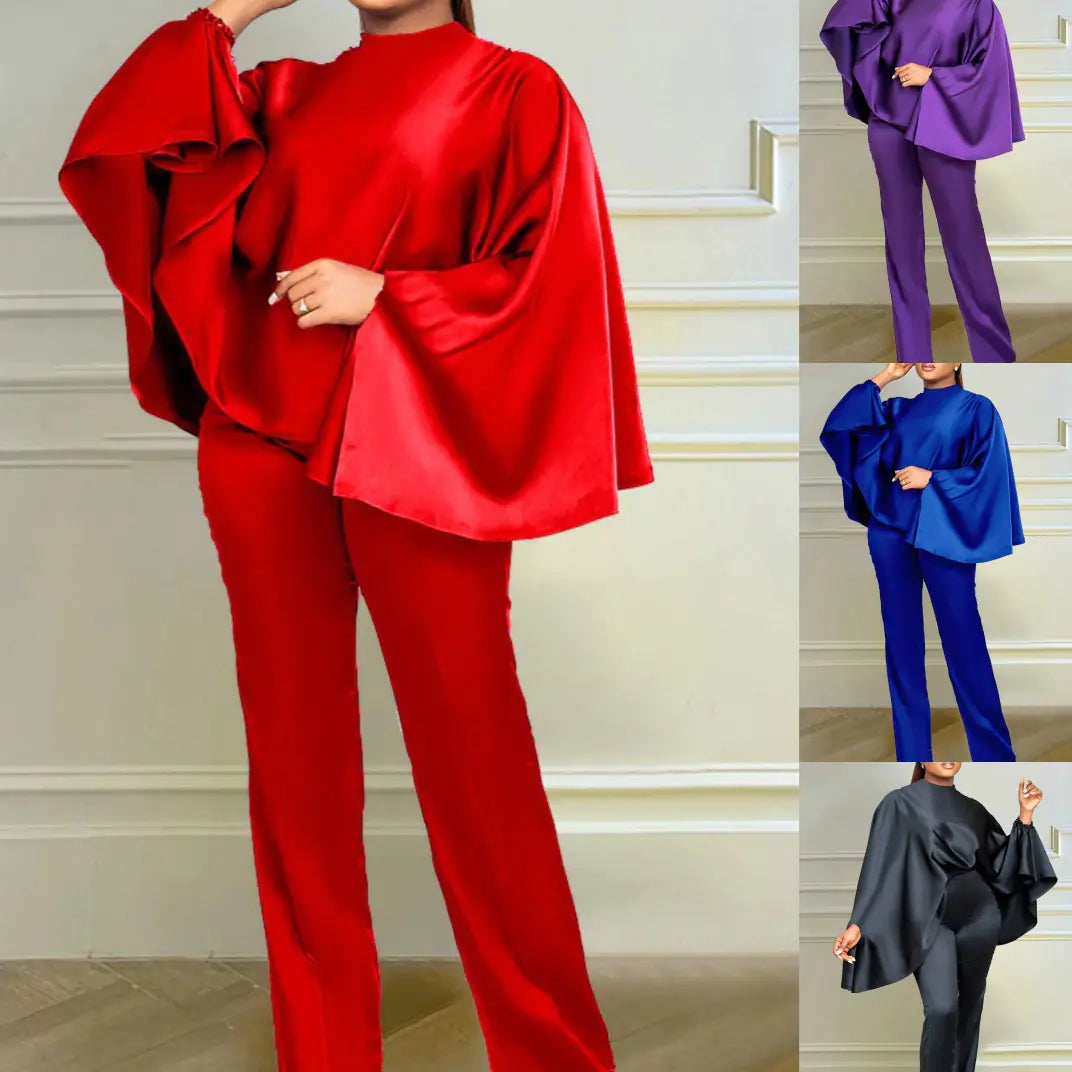 L0402 Fashion Winter Satin Long Sleeve Cape Set