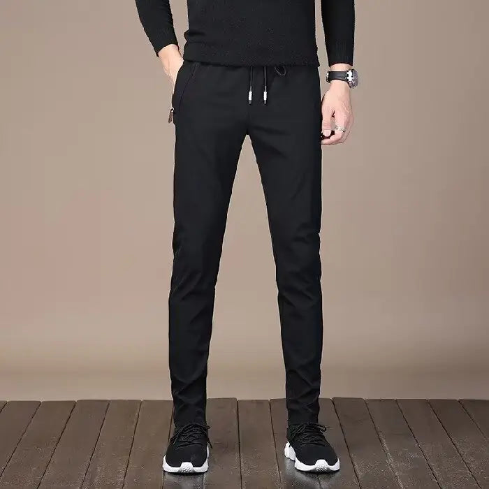 Men's Winter Thickened Fleece Casual Trousers with Elastic Band