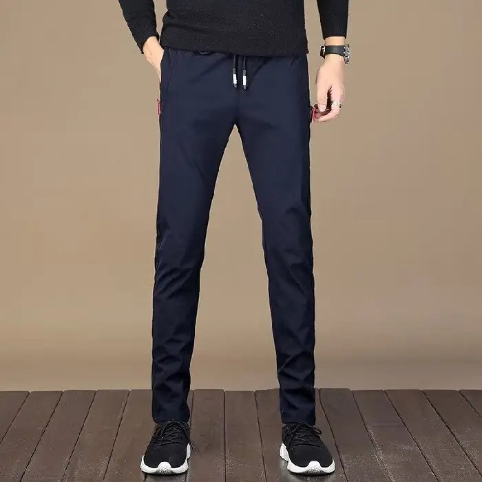 Men's Winter Thickened Fleece Casual Trousers with Elastic Band