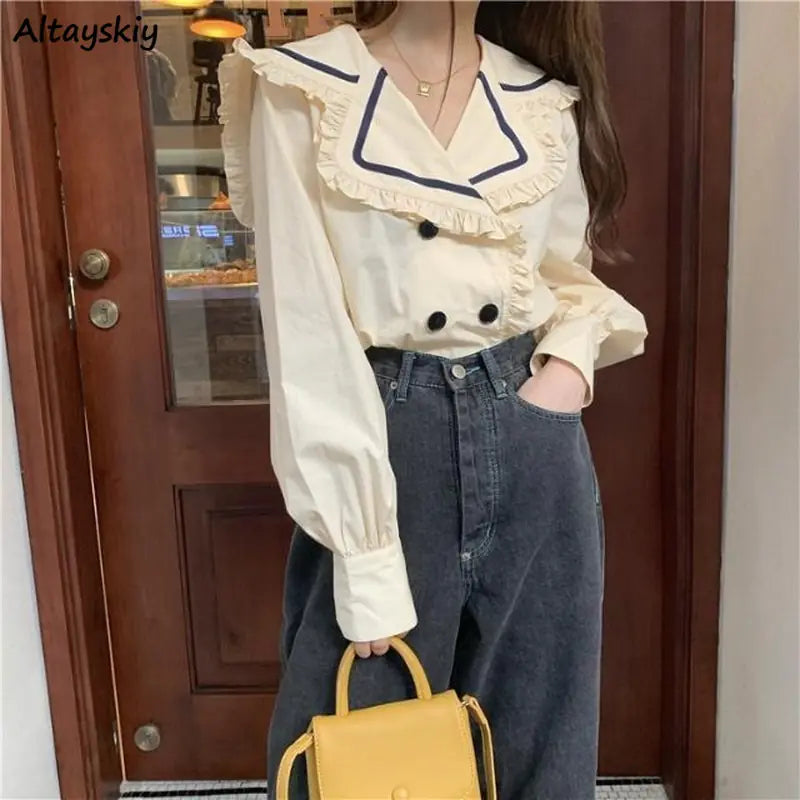 Korean Casual Fashion Shirt with Ruffle Sailor Collar