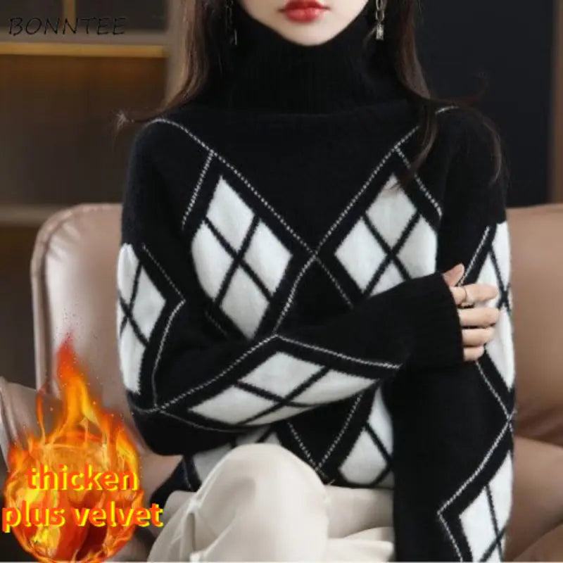 Warm Knitted Turtleneck Pullover Sweater for Women