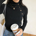 Fashionable Turtleneck Knit Sweater with Buttons