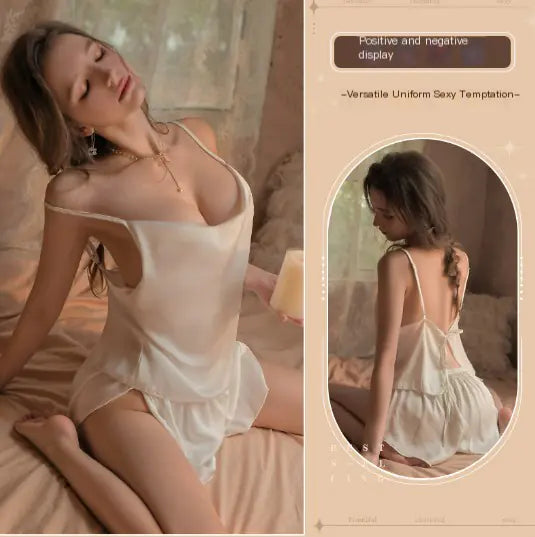 Conjunto de Pijama de Cetim Sem Costas com Shorts e Camisola