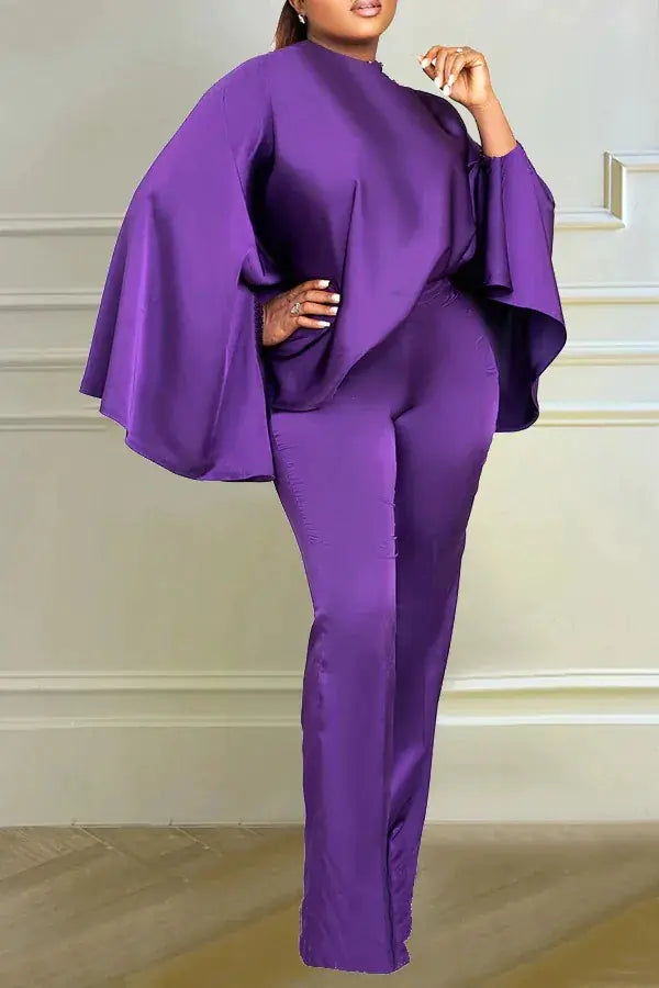 L0402 Fashion Winter Satin Long Sleeve Cape Set