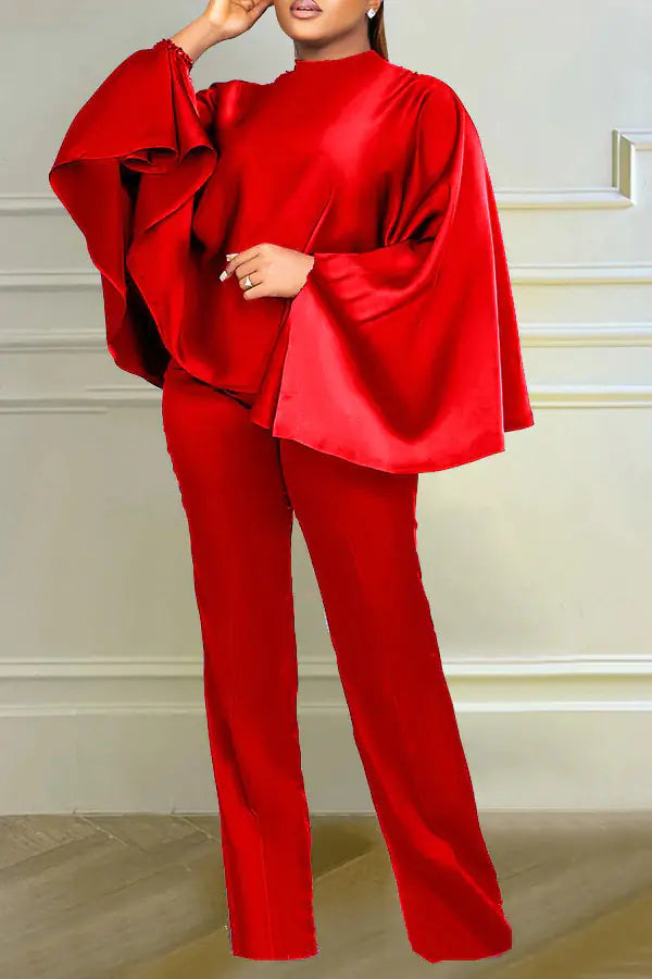 L0402 Fashion Winter Satin Long Sleeve Cape Set