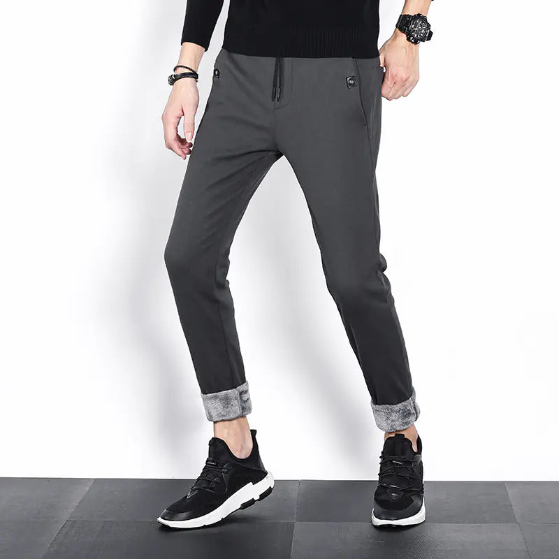 Men's Winter Thickened Fleece Casual Trousers with Elastic Band