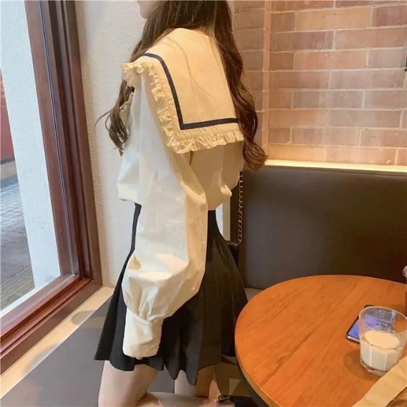 Korean Casual Fashion Shirt with Ruffle Sailor Collar