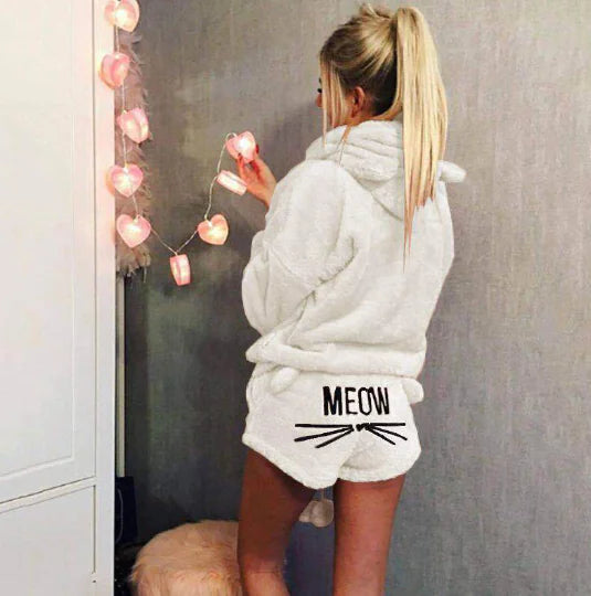 Conjunto de Pijama de Gato com Bordado e Estilo Moletom