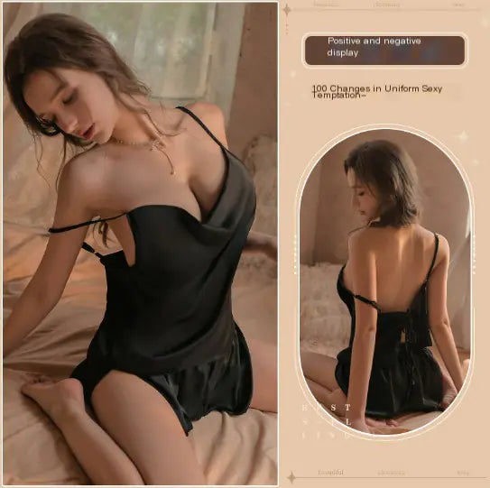 Conjunto de Pijama de Cetim Sem Costas com Shorts e Camisola