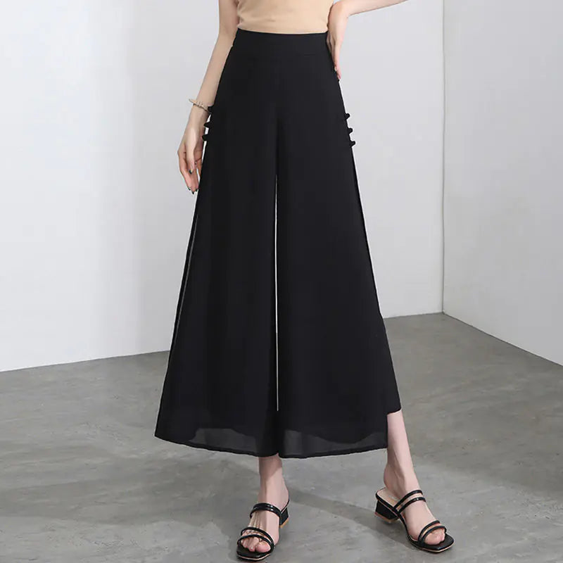 Women's High-Waisted Chiffon Wide-Leg Pants 2023